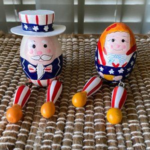 Two Patriotic Wooden Egg People Shelf Sitters